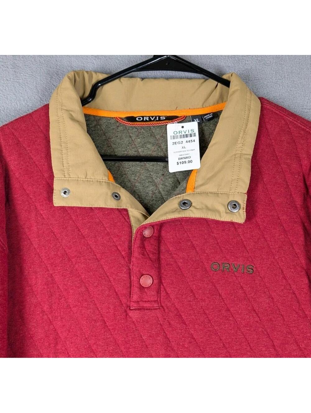 Orvis Mens XL Red Quilted Snap Pullover Sweatshirt Outdoor Fleece NWT Casual